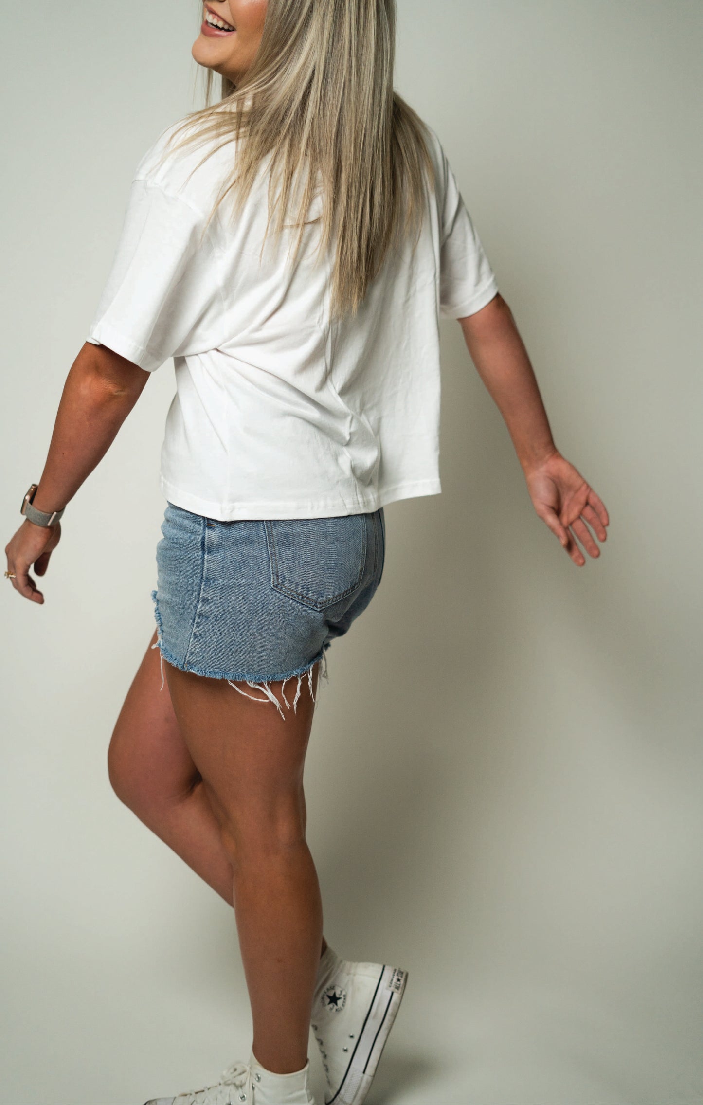 Overlap Distressed Denim Shorts