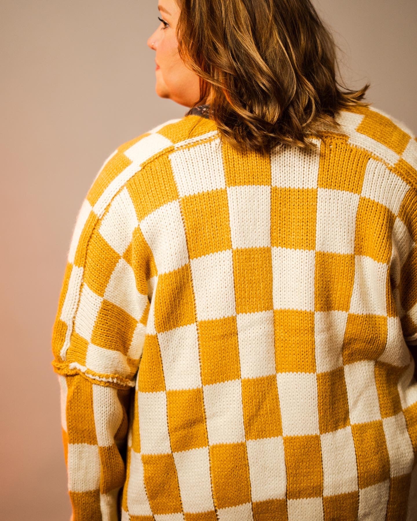 Oversized Checkered Cardigan