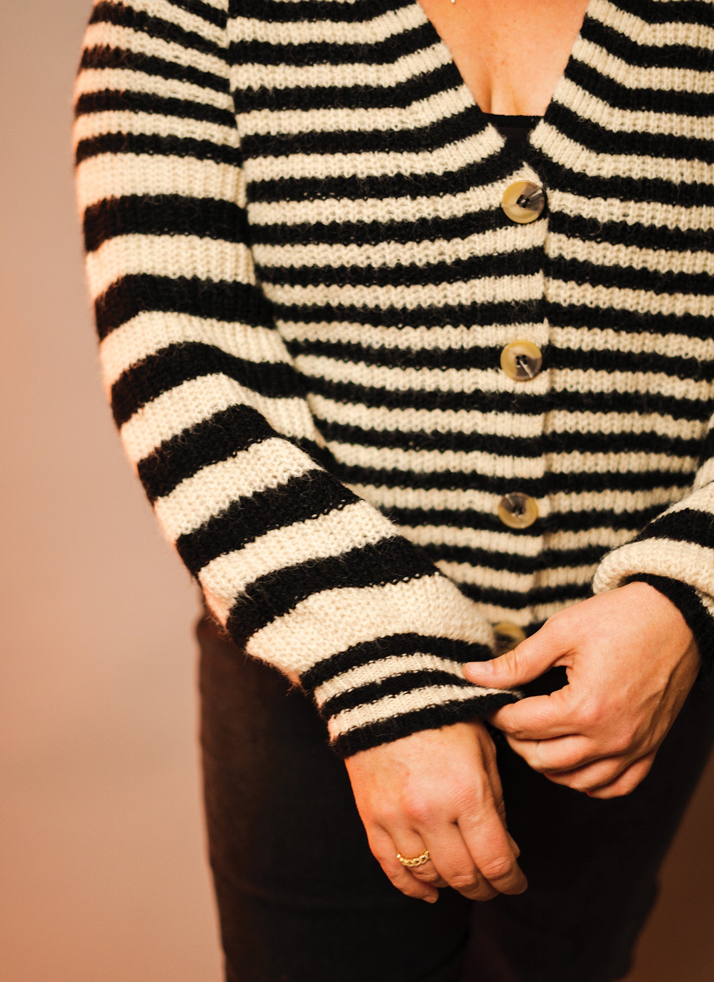 Stripped Balloon Sleeve Sweater