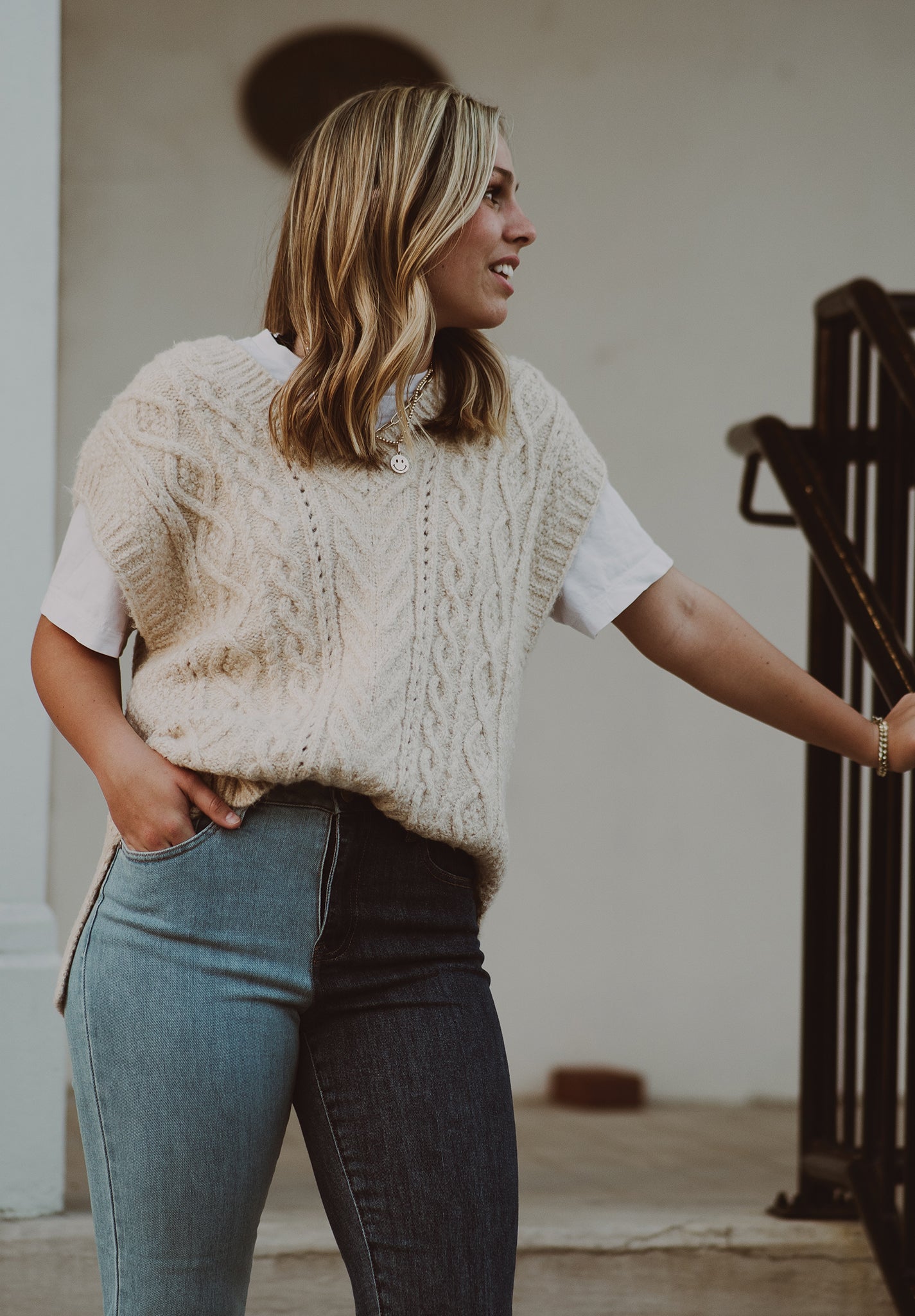 V Neck Cable Knit Sweater